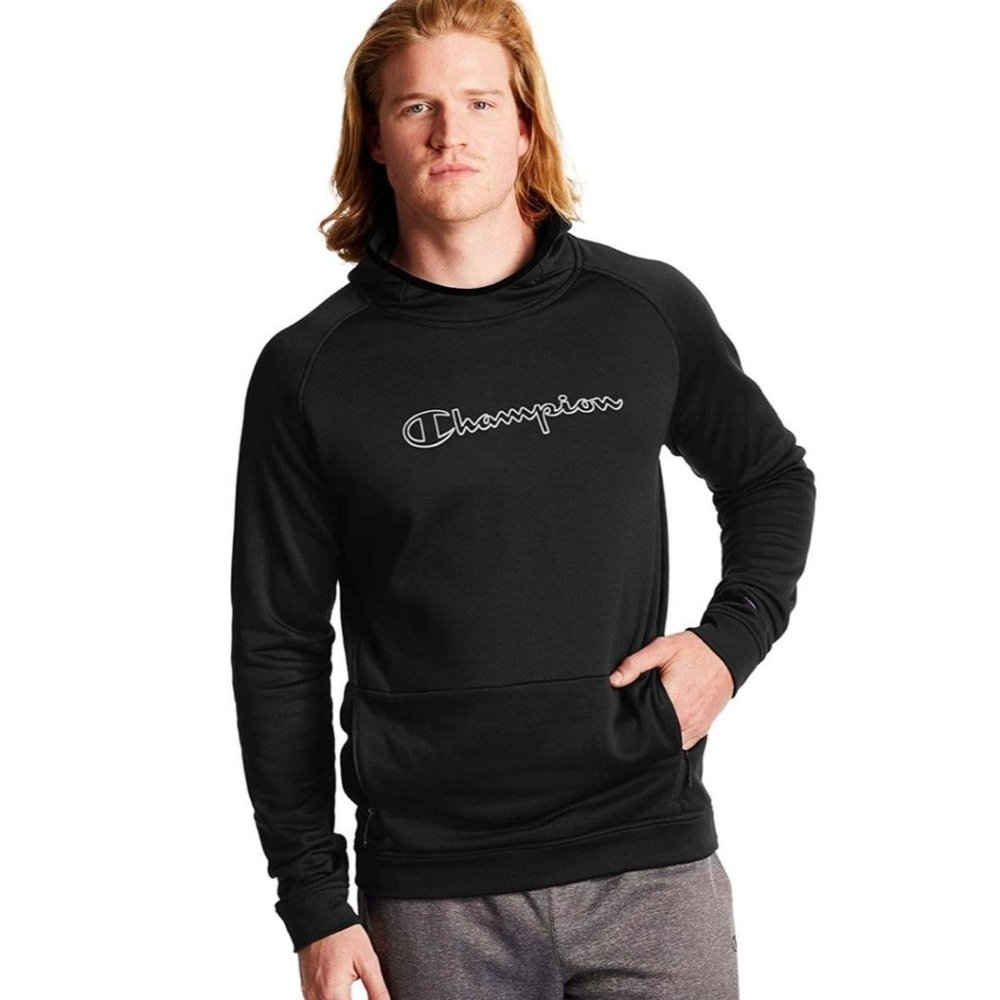 Champion Men's Front Zip Pockets Sport Hoodie Pullover Jacket Black Size Small - Picture 2 of 12